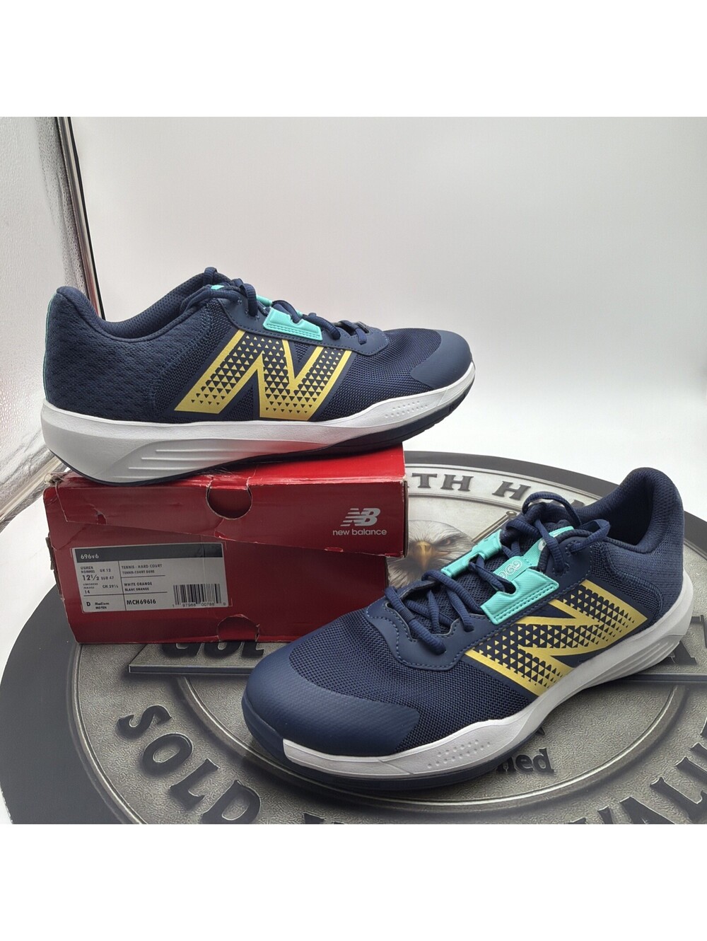New Balance 696 v6 Blue Yellow Tennis Sneakers Men’s 12.5 Women’s 14 D Medium